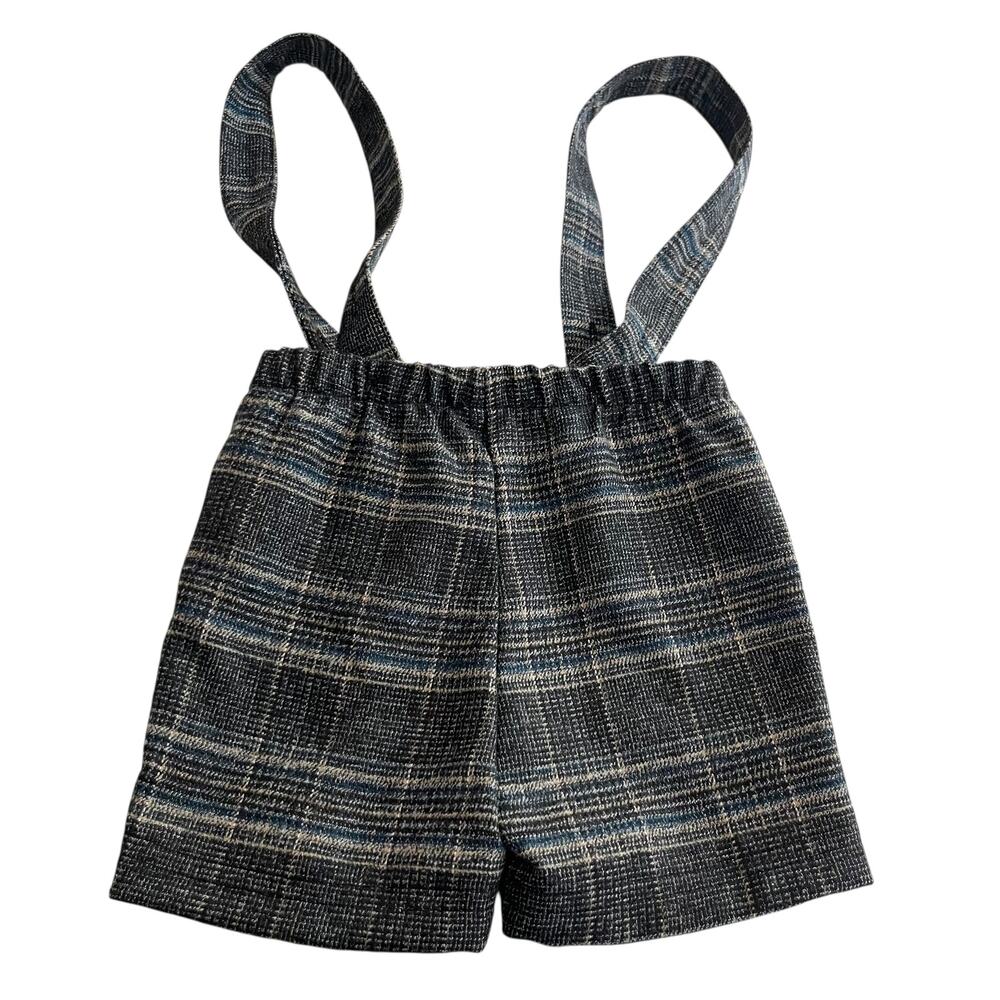 Space Grey Boys Plaid Suspender Shorts Size 12M NWT Vintage Holiday Style
